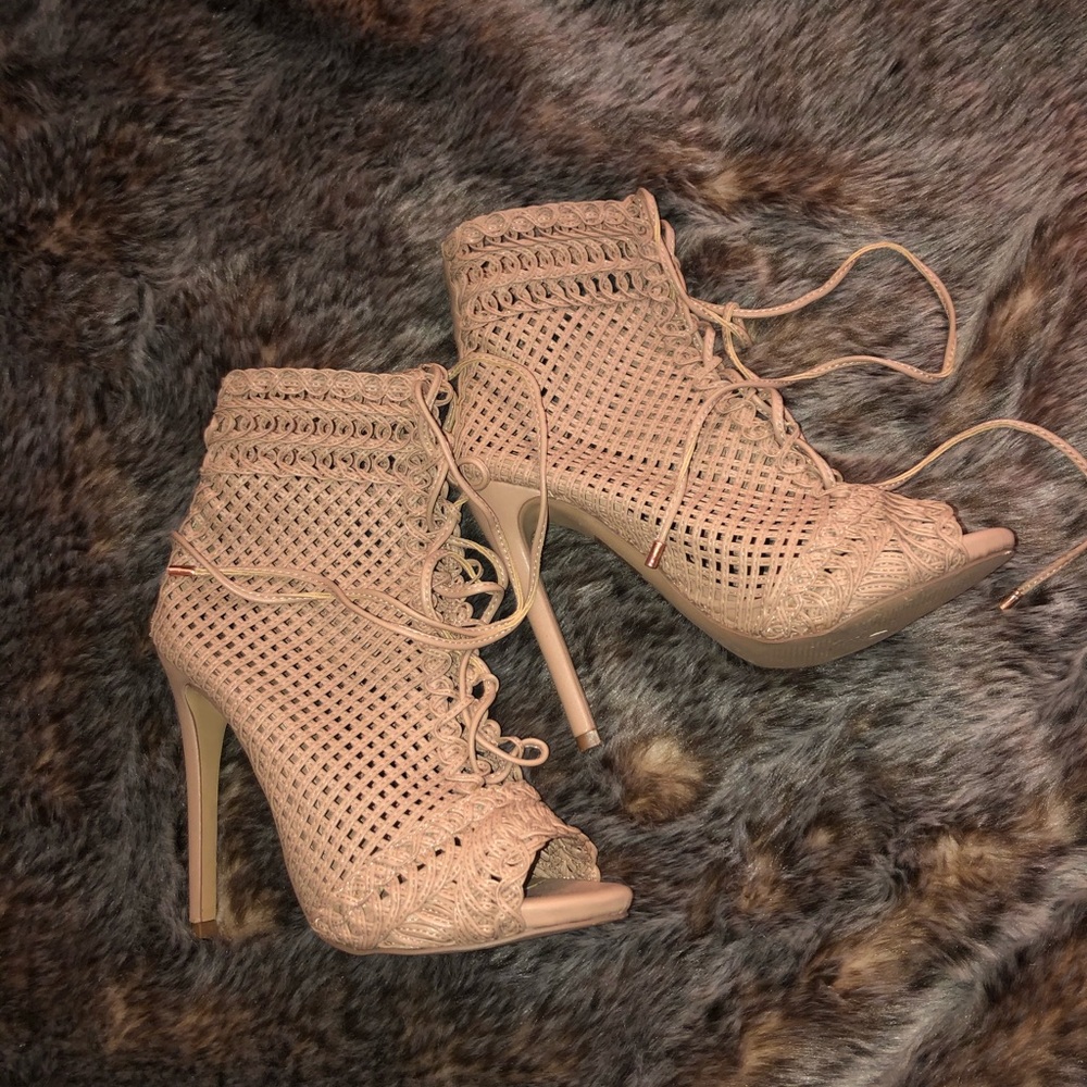 Missguided lace up peep toe booties